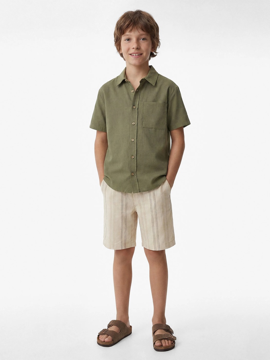 Boys Beige Striped Drawstring Shorts