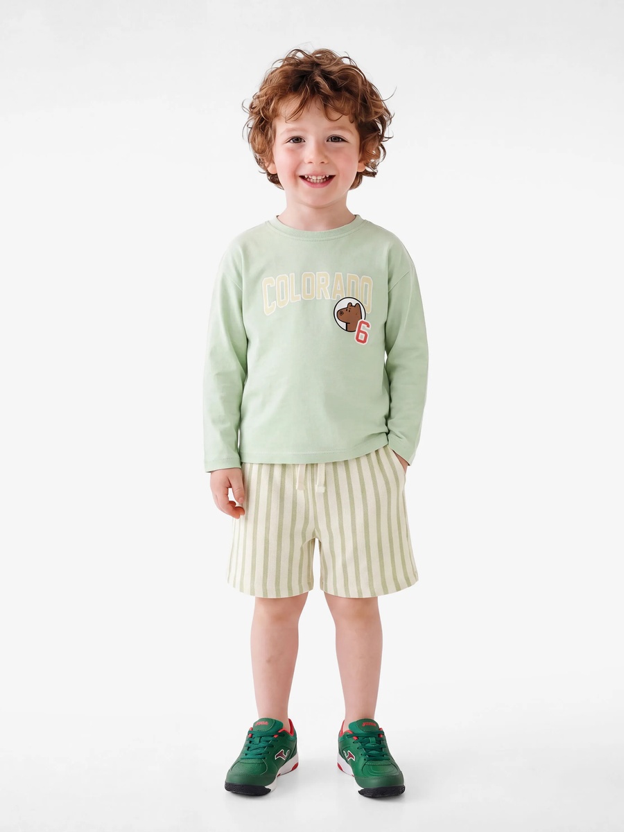 Kids Beige Striped Cotton Drawstring Shorts