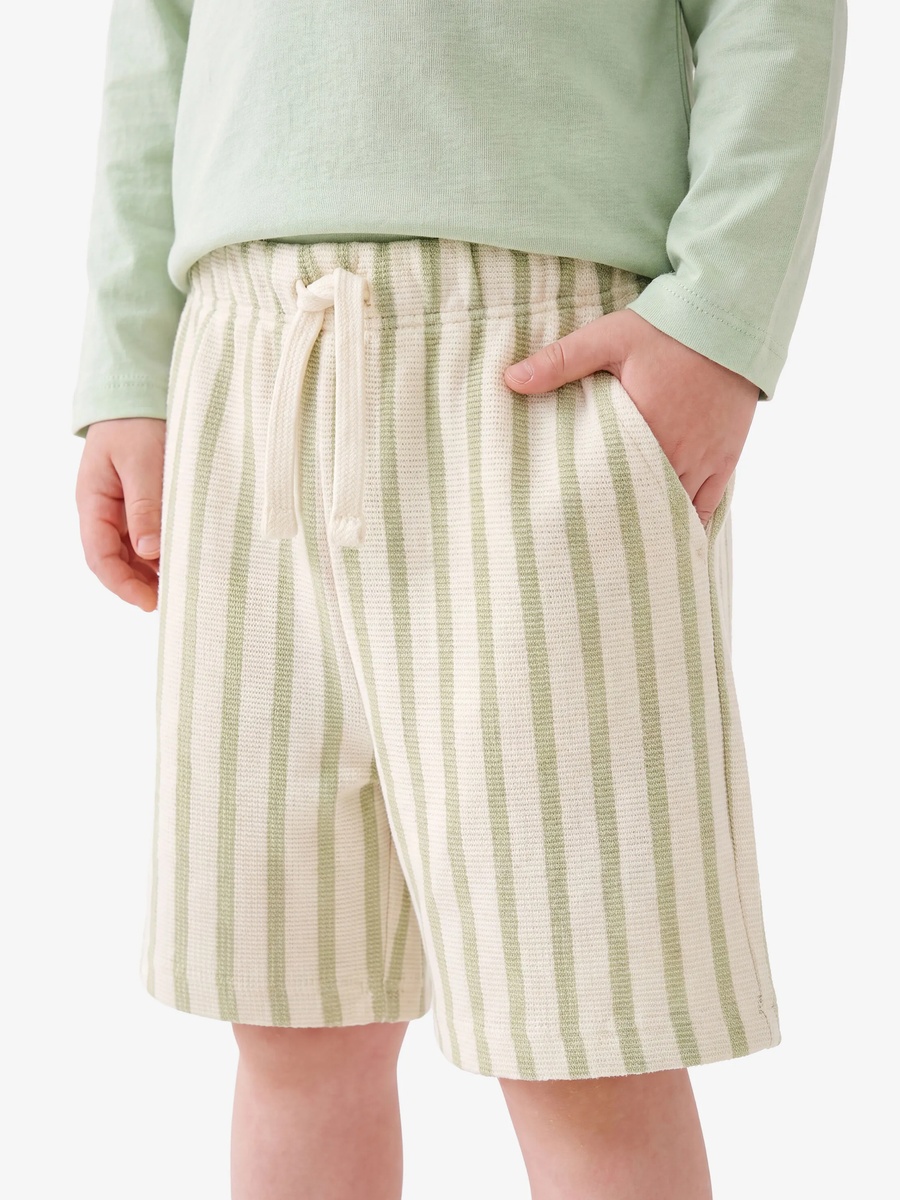Kids Beige Striped Cotton Drawstring Shorts