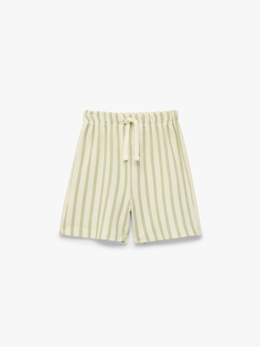 Kids Beige Striped Cotton Drawstring Shorts