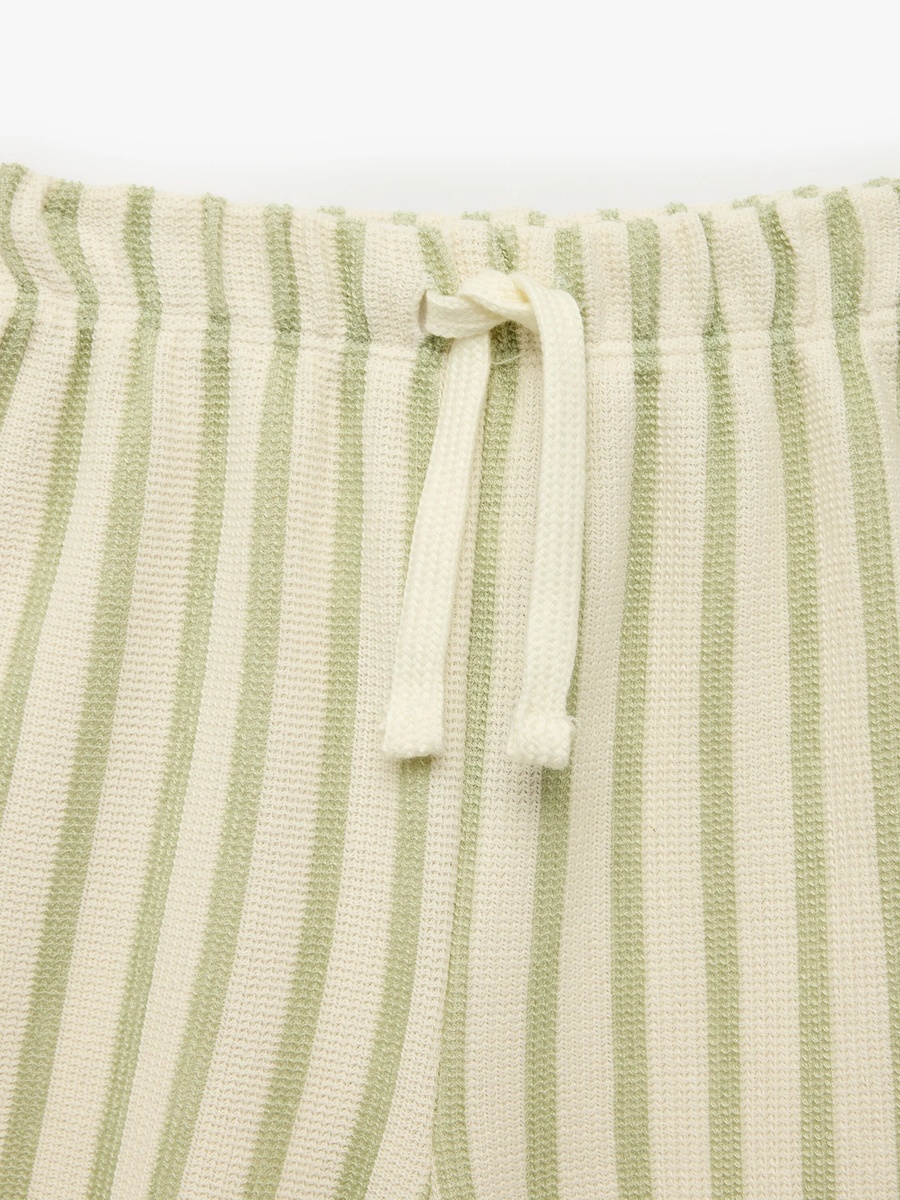 Kids Beige Striped Cotton Drawstring Shorts