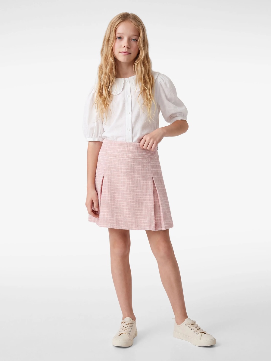 Kids Pink Tweed A-Line Mini Skirt