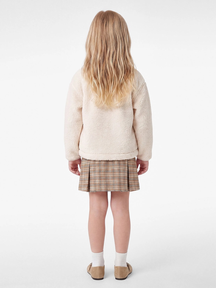 Girls Beige Plaid A-Line Mini Skirt - Cotton Pull-On