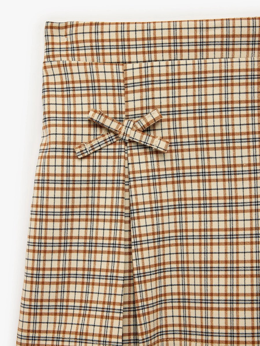 Girls Beige Plaid A-Line Mini Skirt - Cotton Pull-On