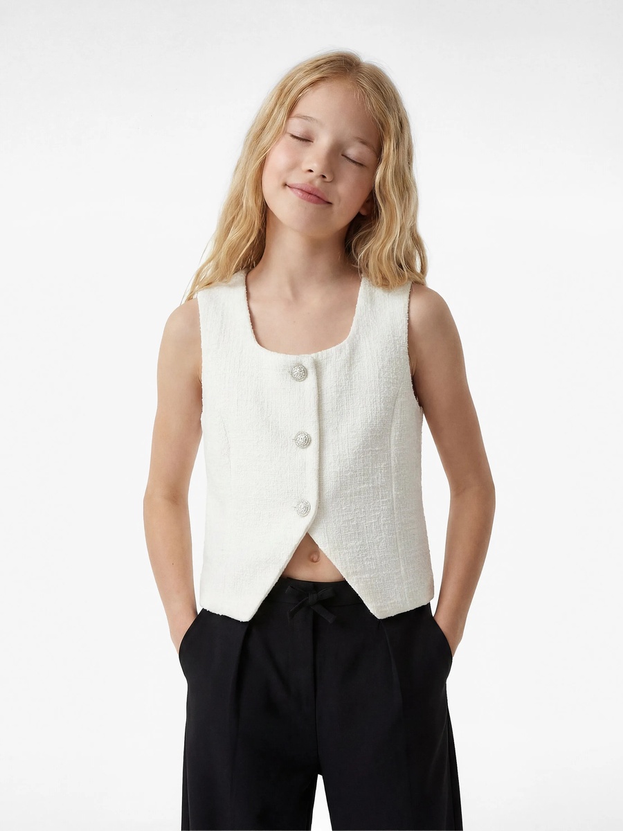 Girls Sleeveless Square Neck Cotton Top - Beige