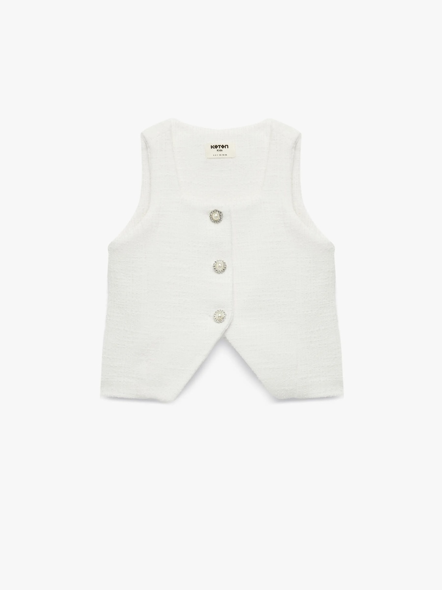 Girls Sleeveless Square Neck Cotton Top - Beige
