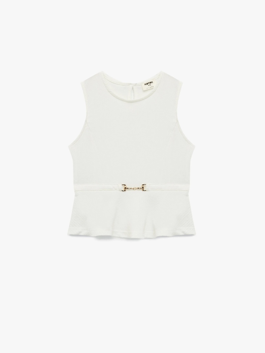 Girls Beige Sleeveless Round Neck Top