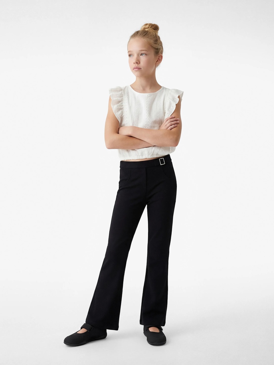 Girls White Cotton Sleeveless Top with Ruffle Details
