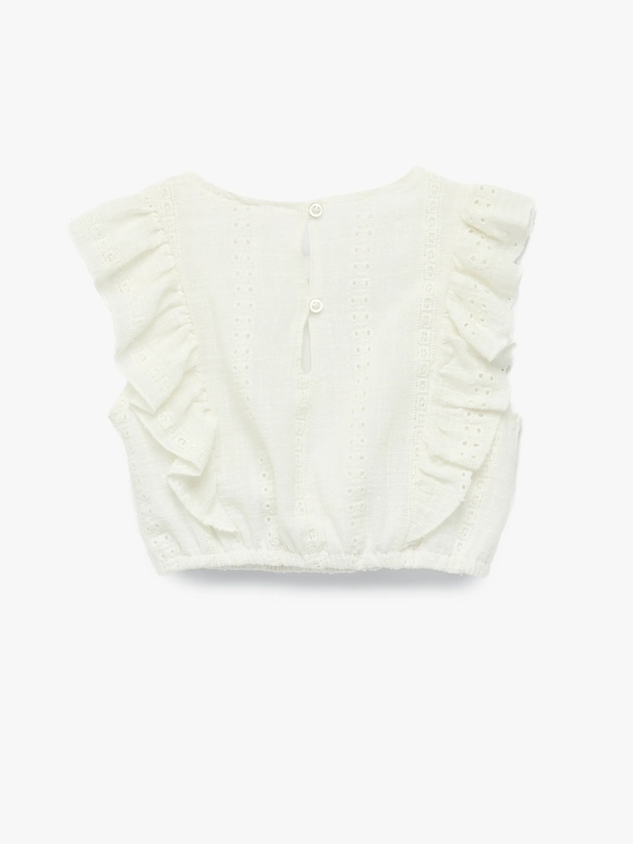 Girls White Cotton Sleeveless Top with Ruffle Details