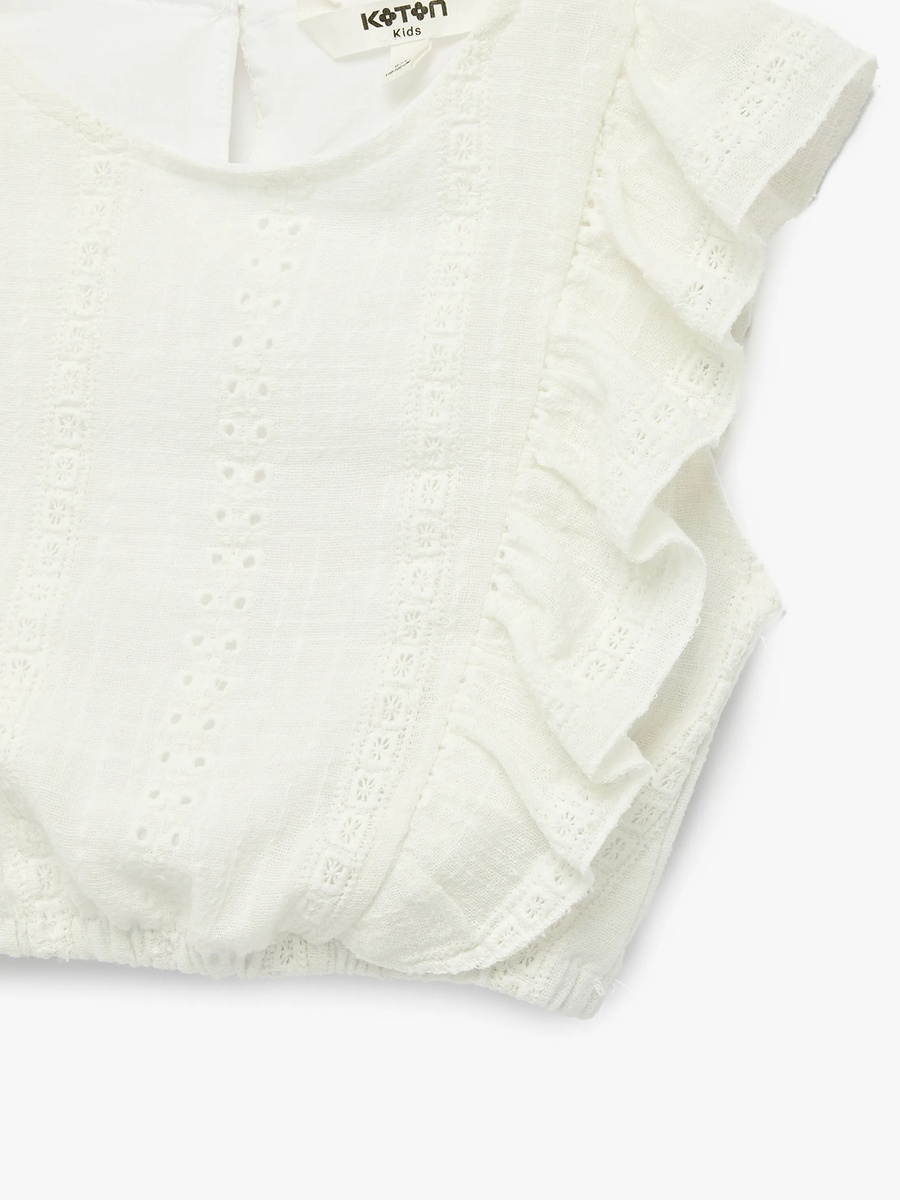 Girls White Cotton Sleeveless Top with Ruffle Details