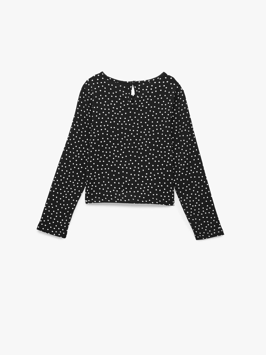 Girls Black Polka Dot Long Sleeve Cotton Top