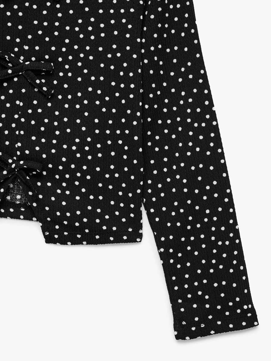 Girls Black Polka Dot Long Sleeve Cotton Top
