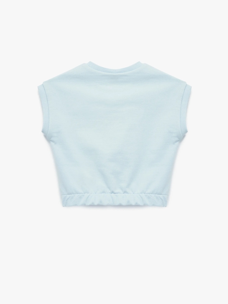 Blue Cotton Sleeveless T-Shirt with Lemon Embroidery