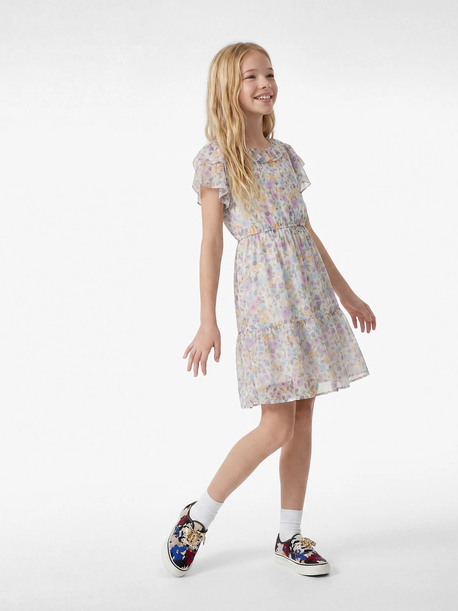 Girls Beige Floral A-Line Midi Dress