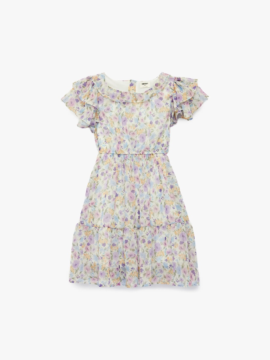 Girls Beige Floral A-Line Midi Dress