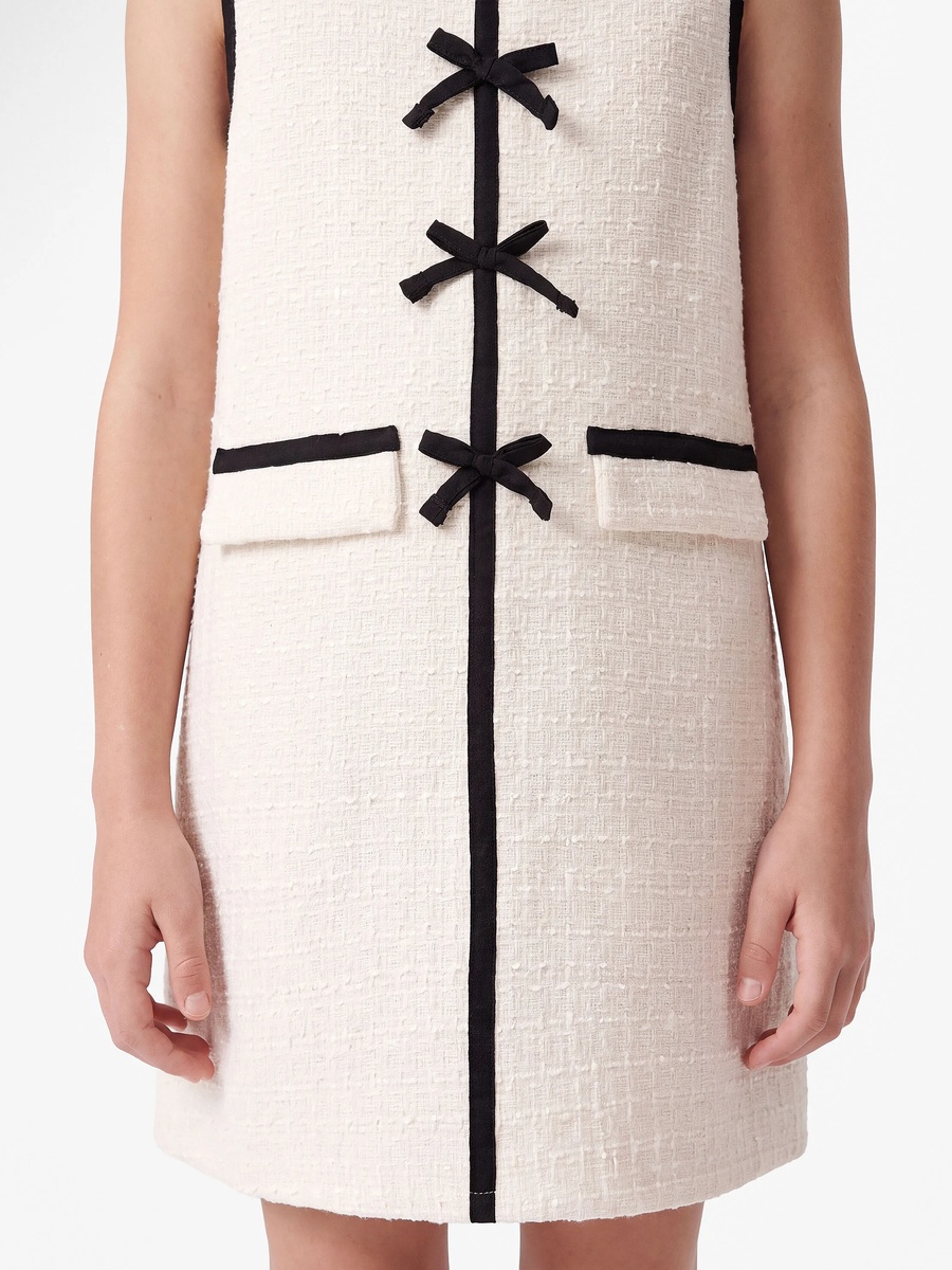 Girls Beige A-Line Midi Dress with Bows