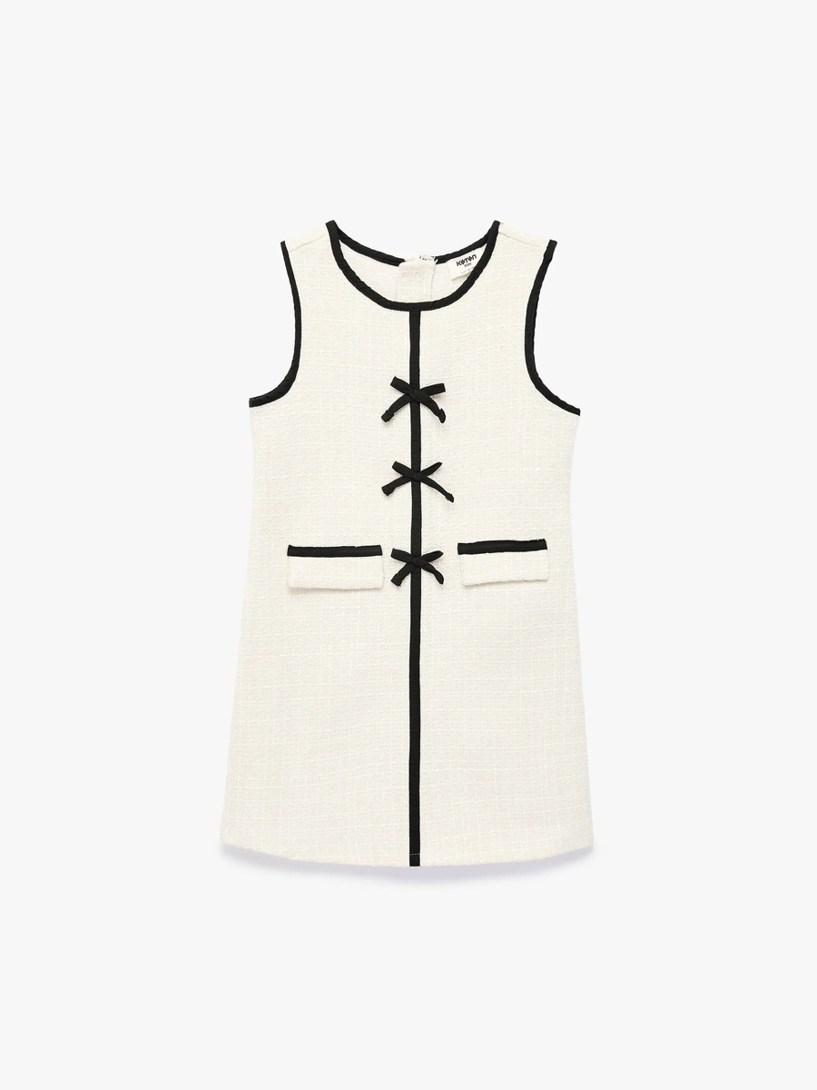 Girls Beige A-Line Midi Dress with Bows