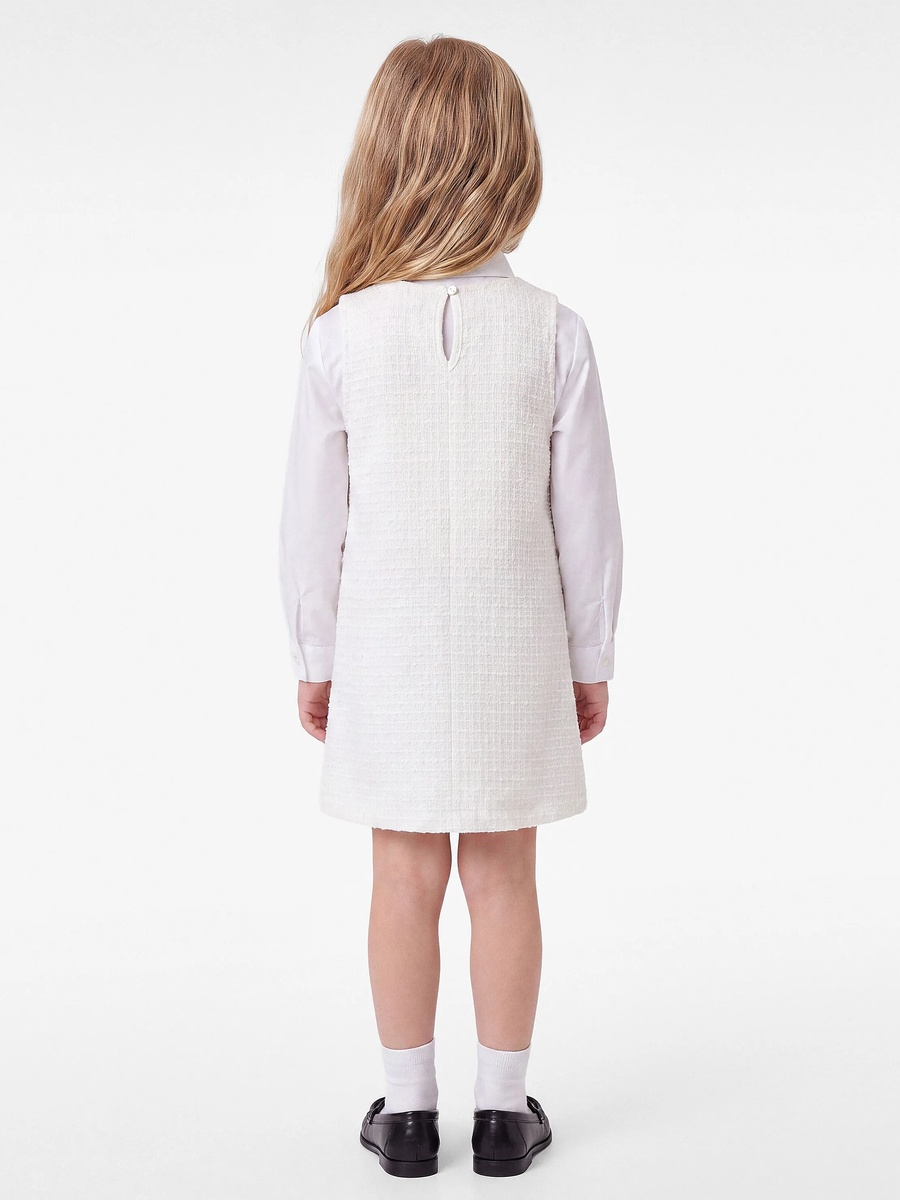 Girls A-Line Tweed Dress with Heart Pockets - Knee Length Beige