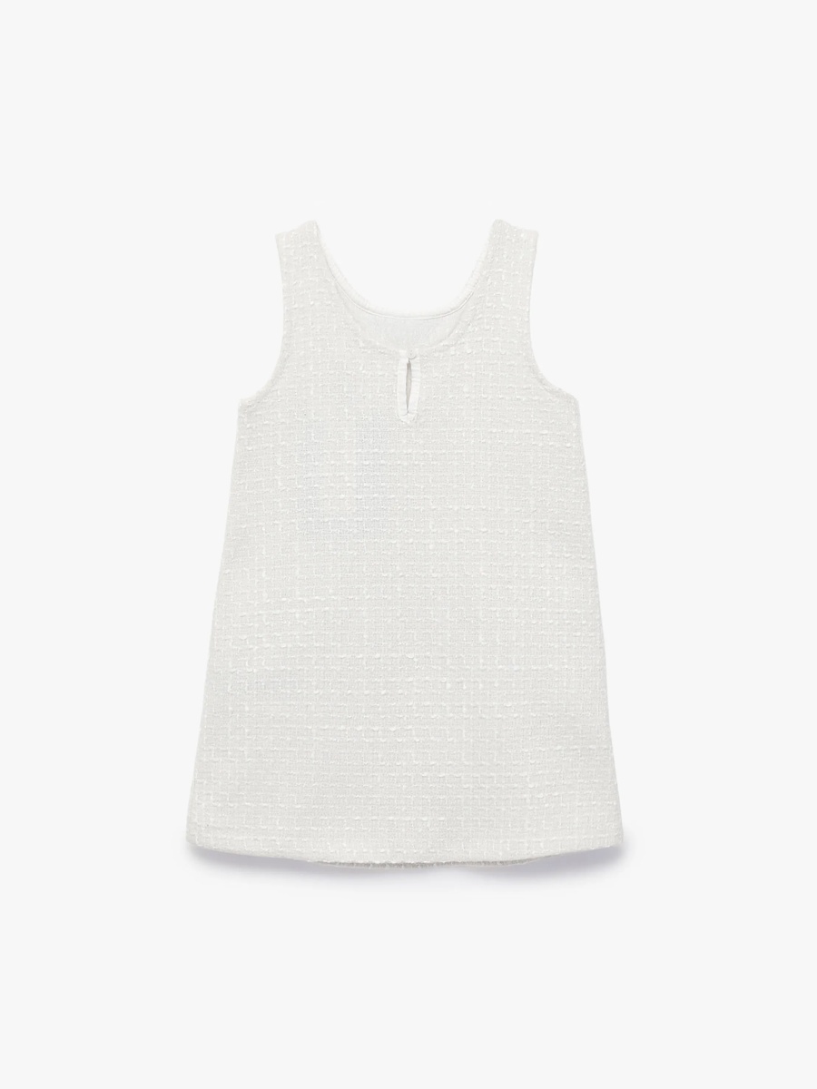 Girls A-Line Tweed Dress with Heart Pockets - Knee Length Beige