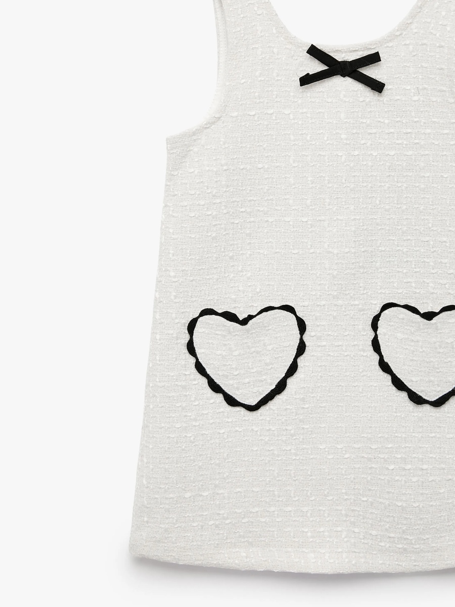 Girls A-Line Tweed Dress with Heart Pockets - Knee Length Beige