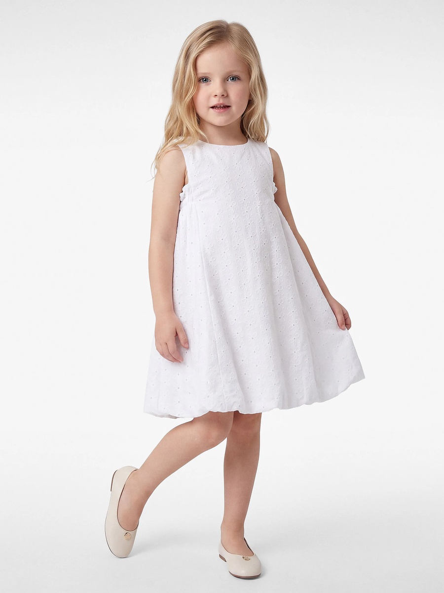 Girls White A-Line Embroidered Knee-Length Casual Dress