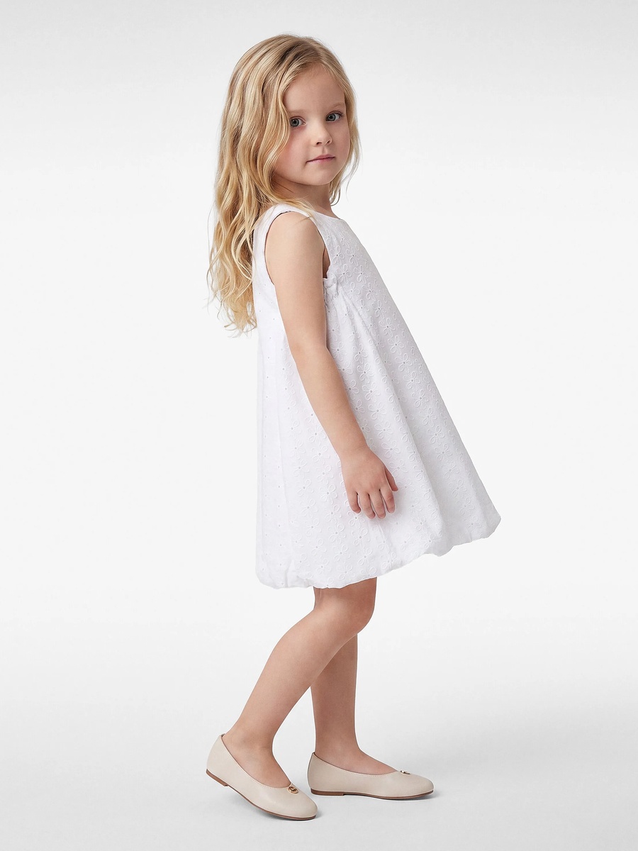 Girls White A-Line Embroidered Knee-Length Casual Dress
