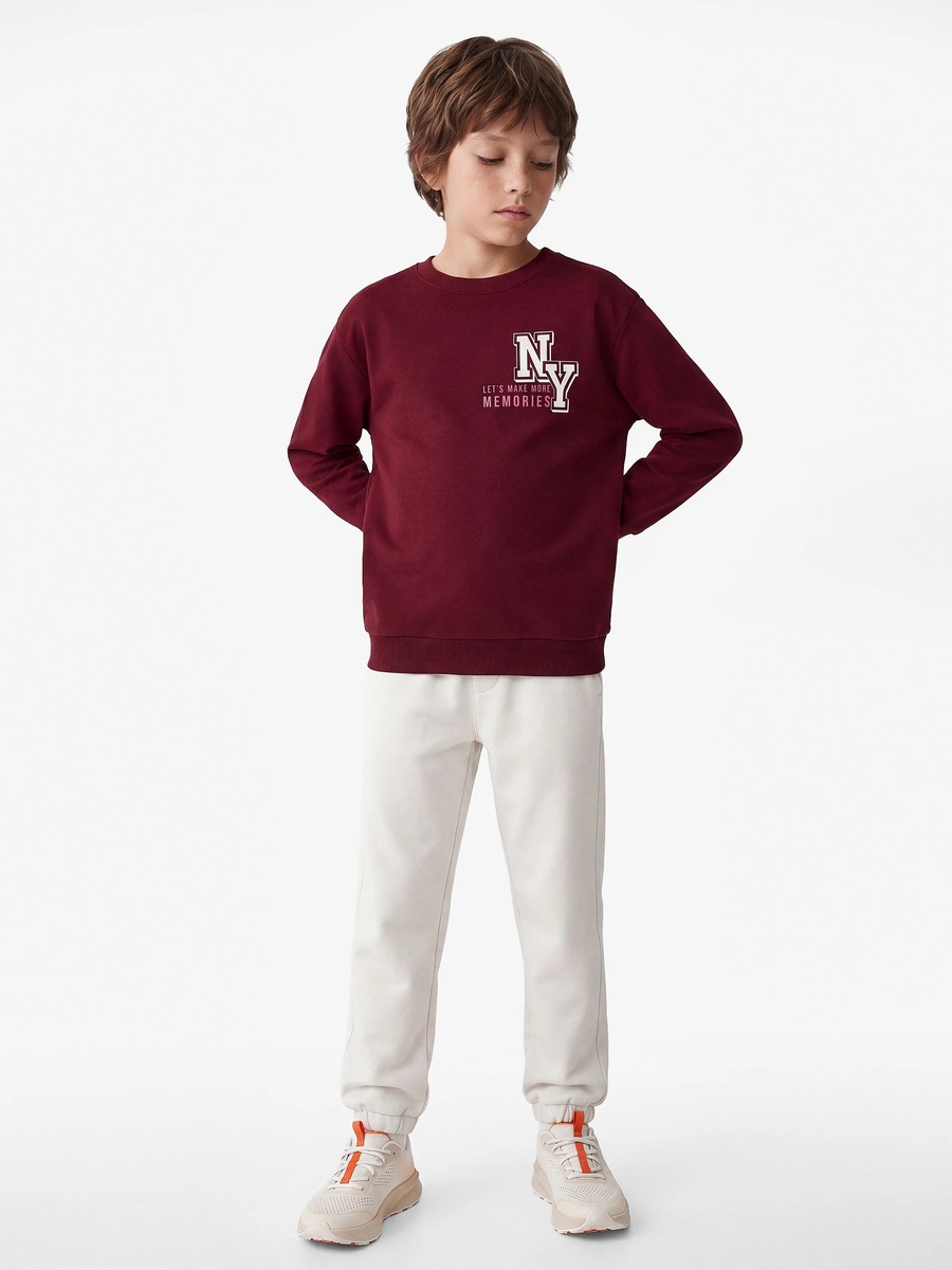 Boys Burgundy Cotton NY Print Sweatshirt