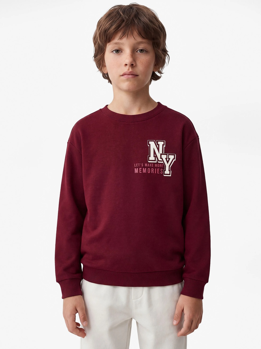 Boys Burgundy Cotton NY Print Sweatshirt