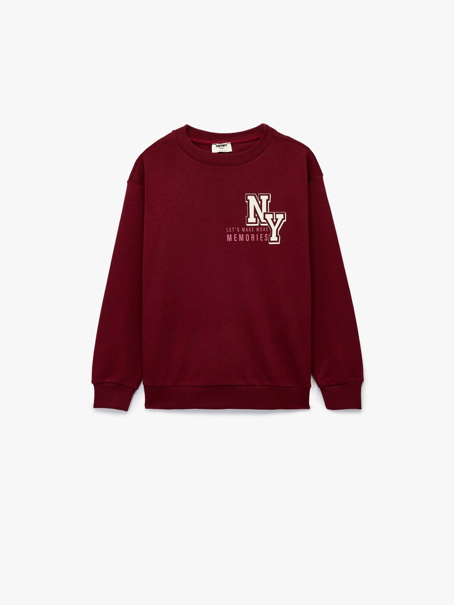 Boys Burgundy Cotton NY Print Sweatshirt