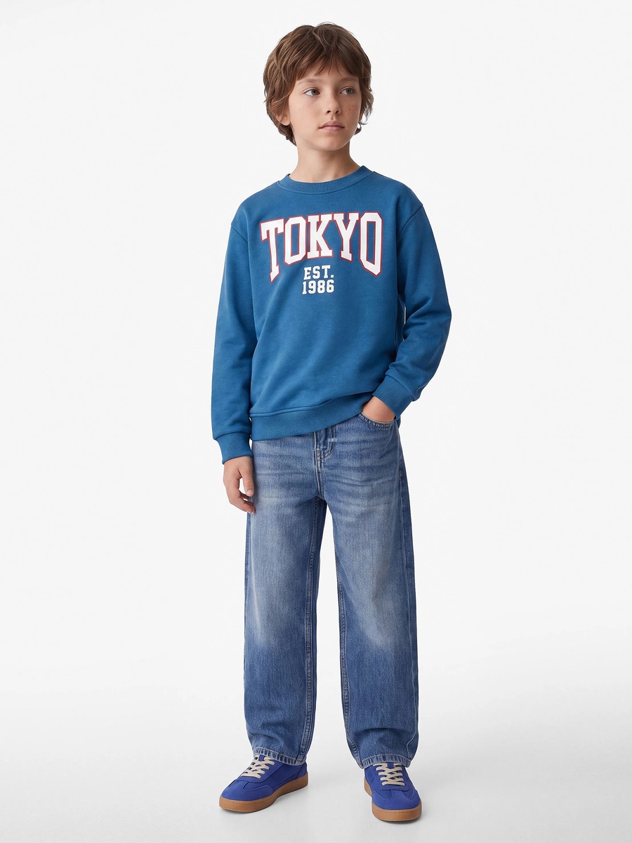 Kids Blue Cotton TOKYO Print Sweatshirt