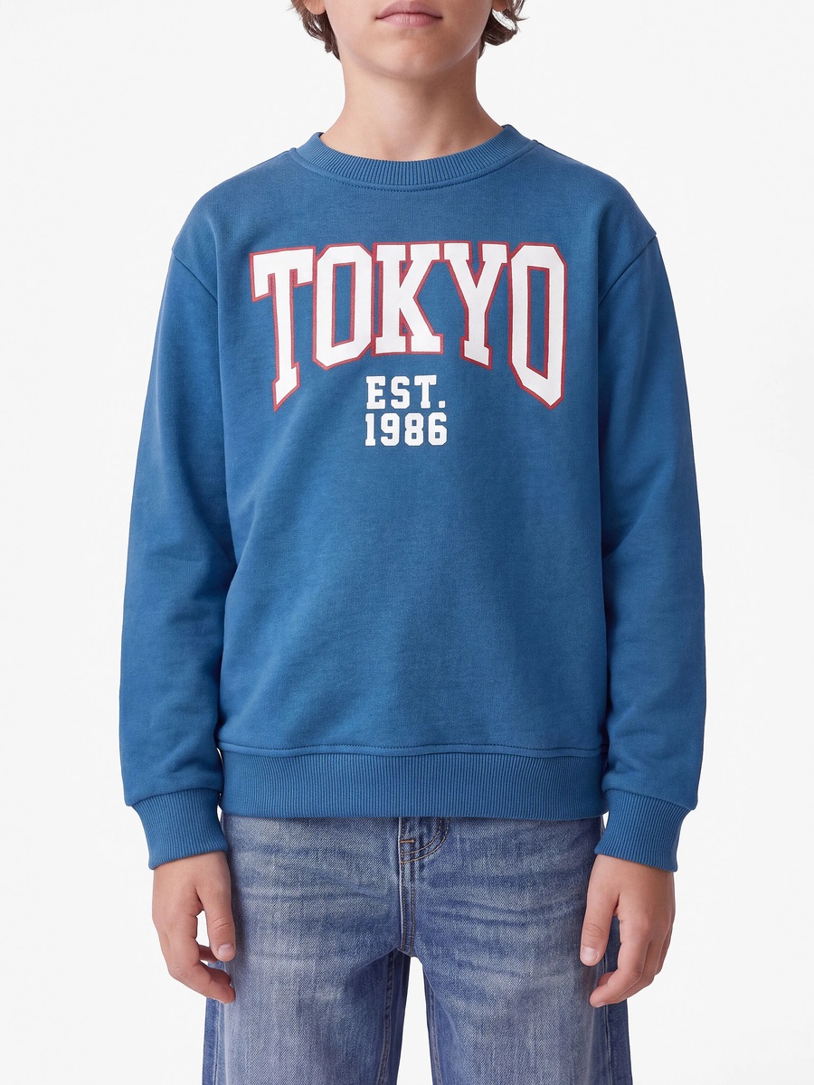 Kids Blue Cotton TOKYO Print Sweatshirt