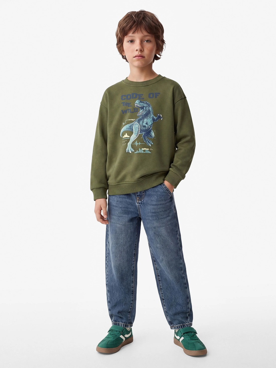 Boys Khaki Cotton Dinosaur Print Sweatshirt