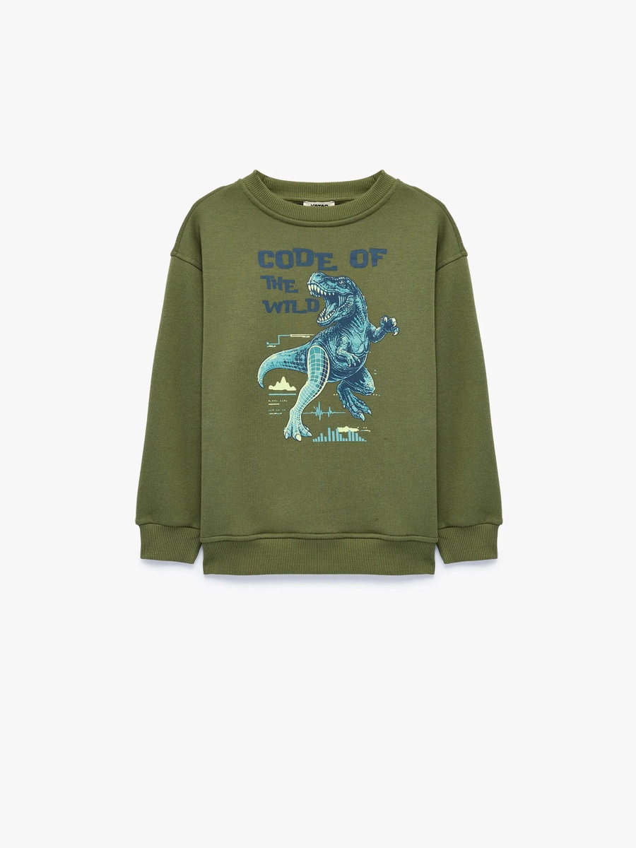 Boys Khaki Cotton Dinosaur Print Sweatshirt