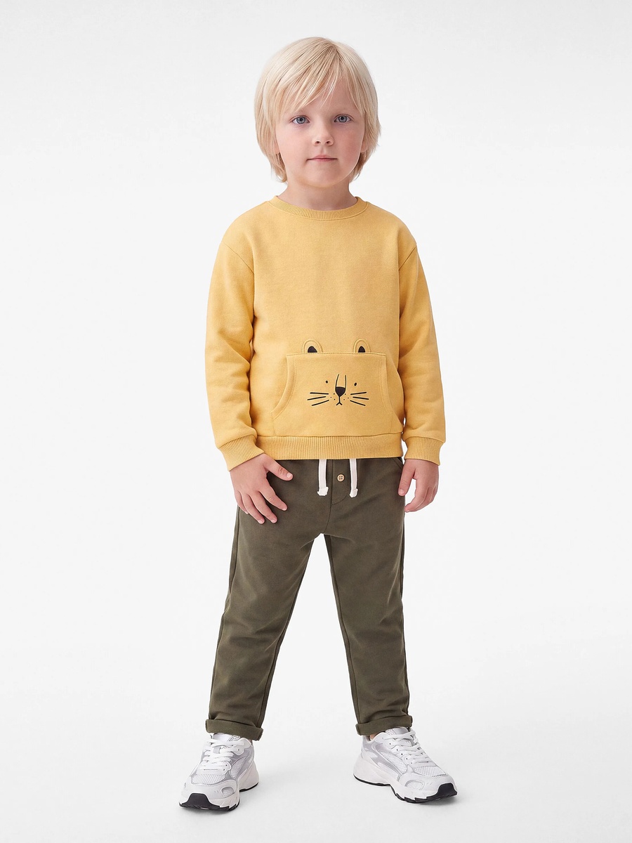 Baby Boys Yellow Cotton Sweatshirt with Lion Pocket