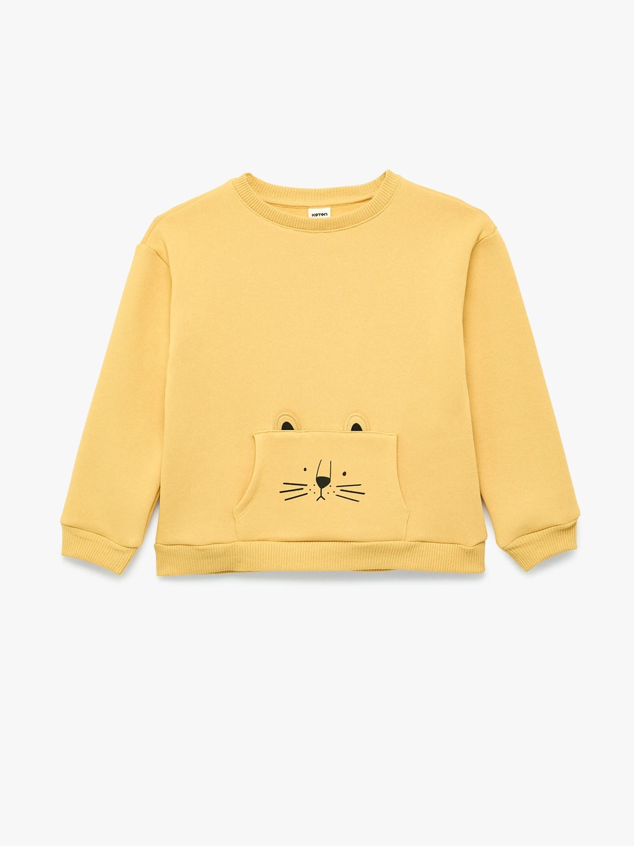Baby Boys Yellow Cotton Sweatshirt with Lion Pocket