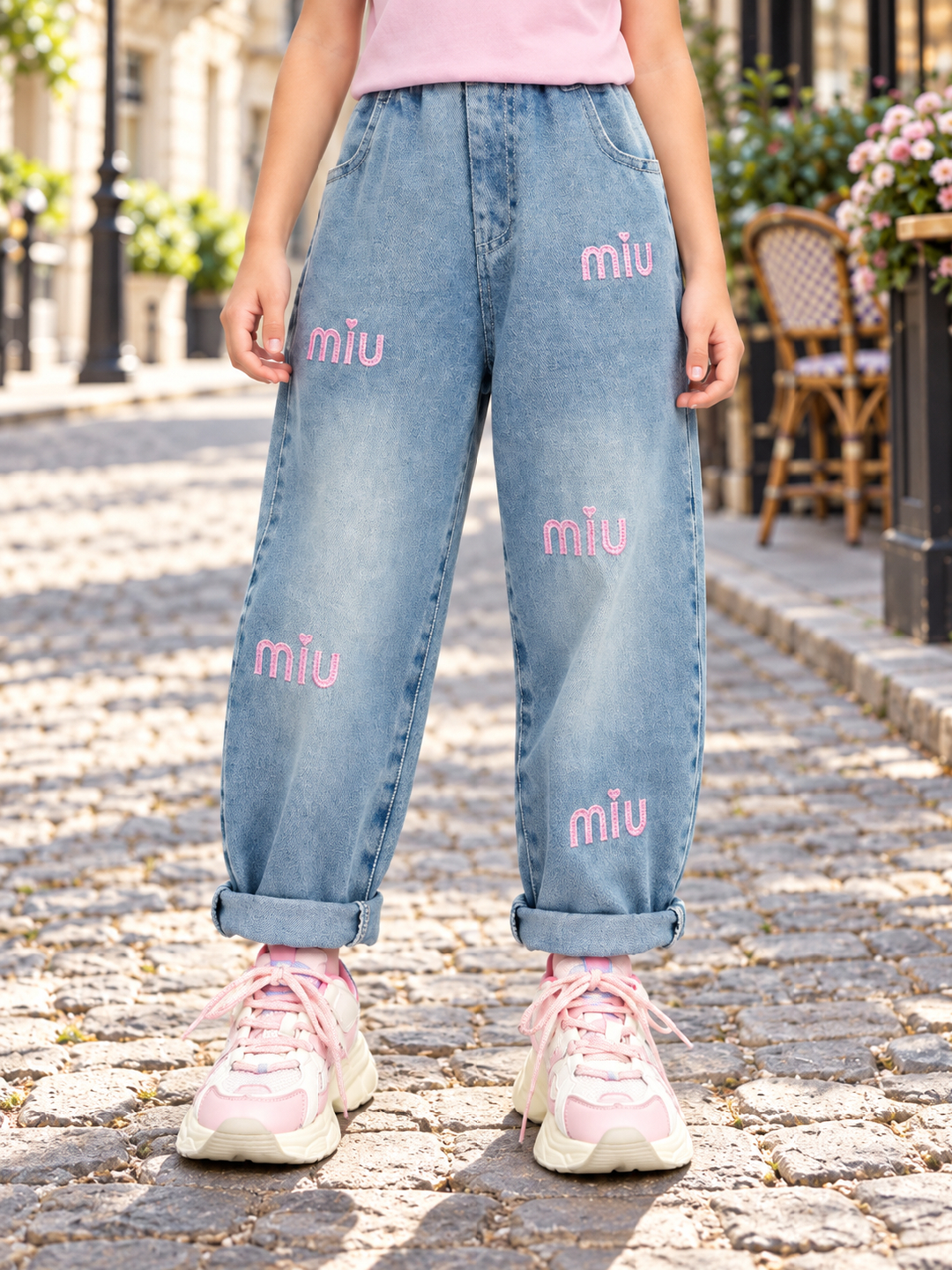 Blue Embroidered Relaxed Jeans