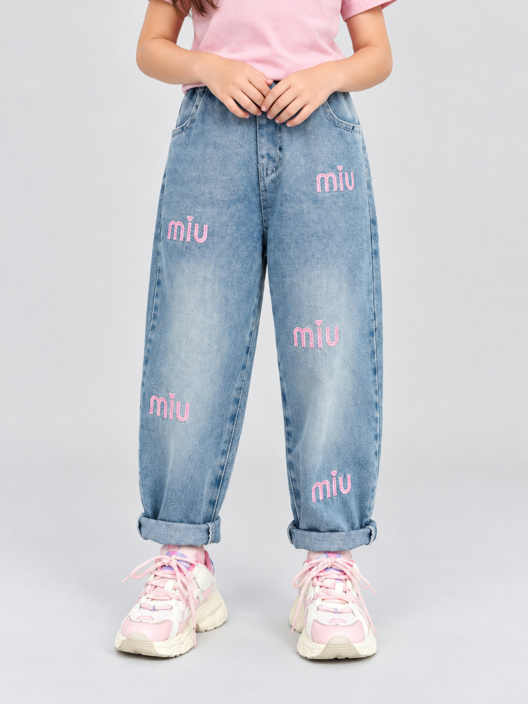 Blue Embroidered Relaxed Jeans