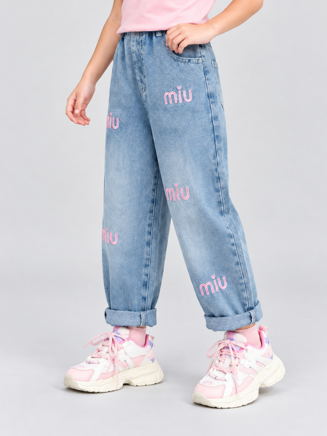 Blue Embroidered Relaxed Jeans