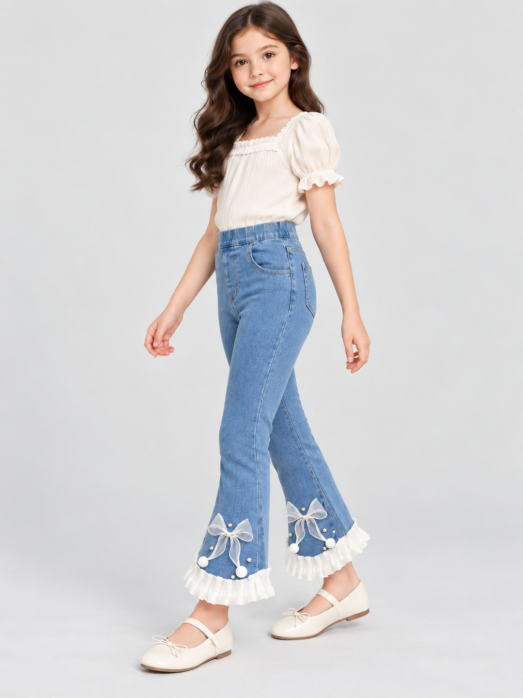 Blue Embroidered Flare Jeans