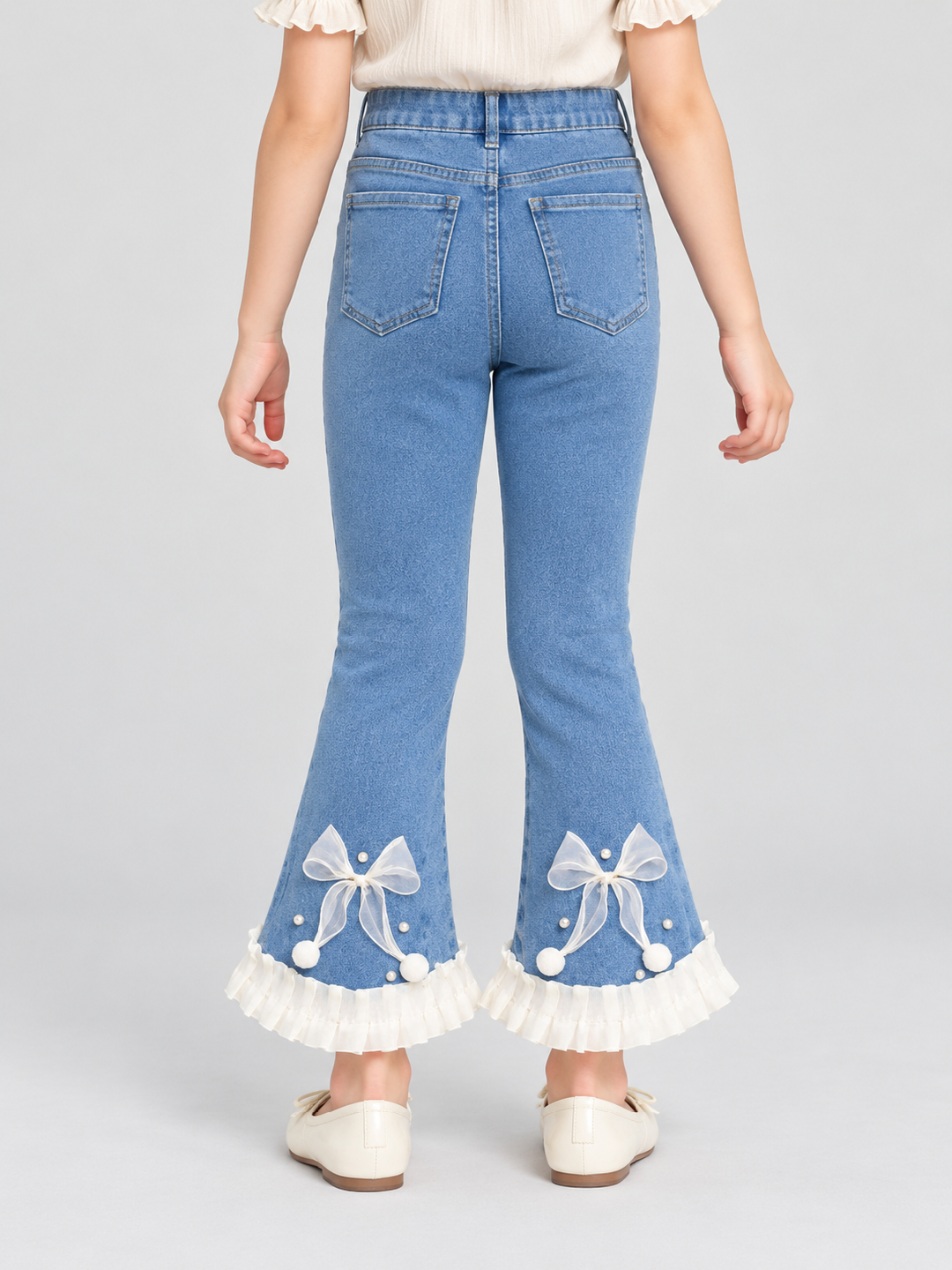 Blue Embroidered Flare Jeans