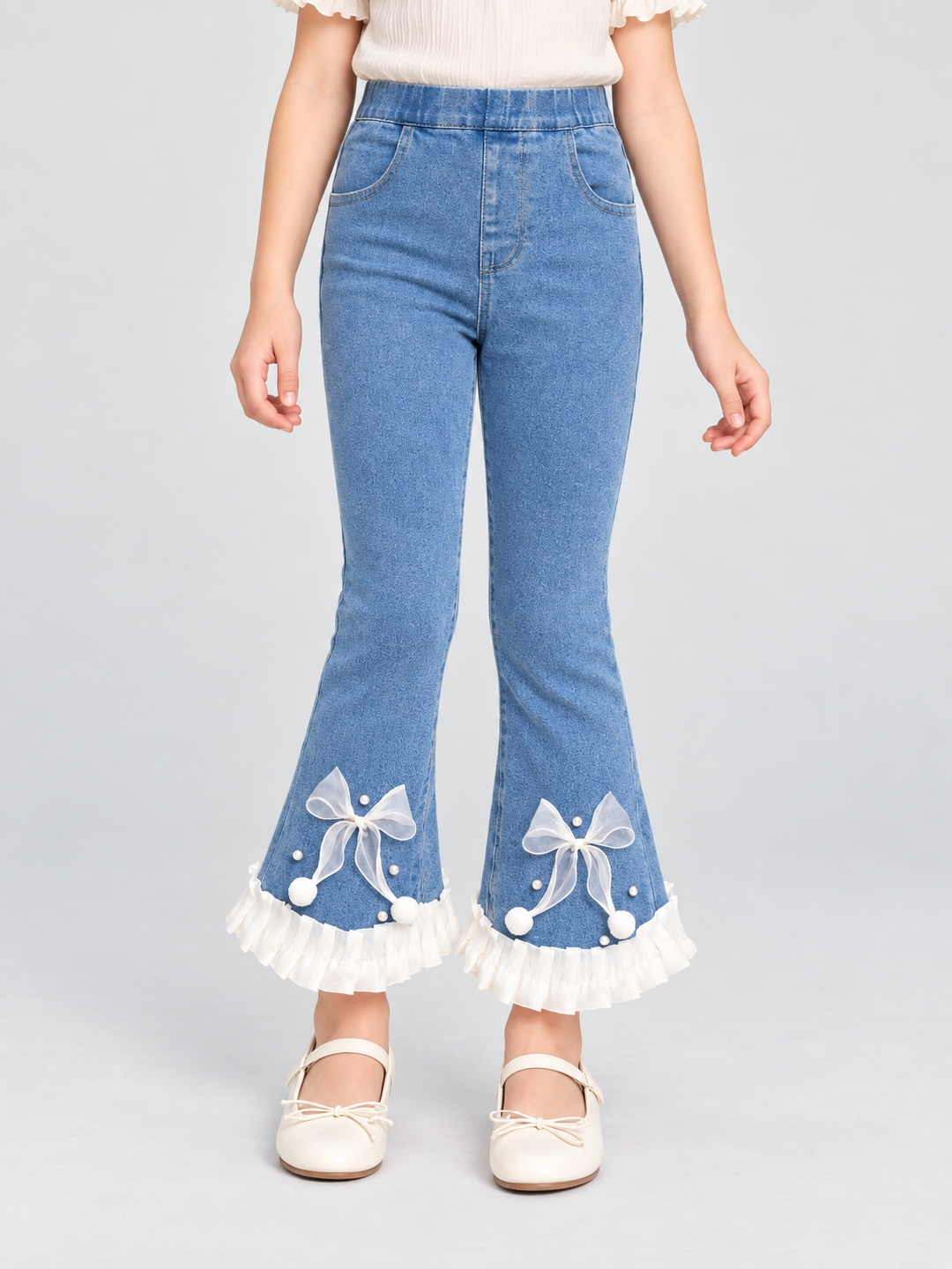 Blue Embroidered Flare Jeans
