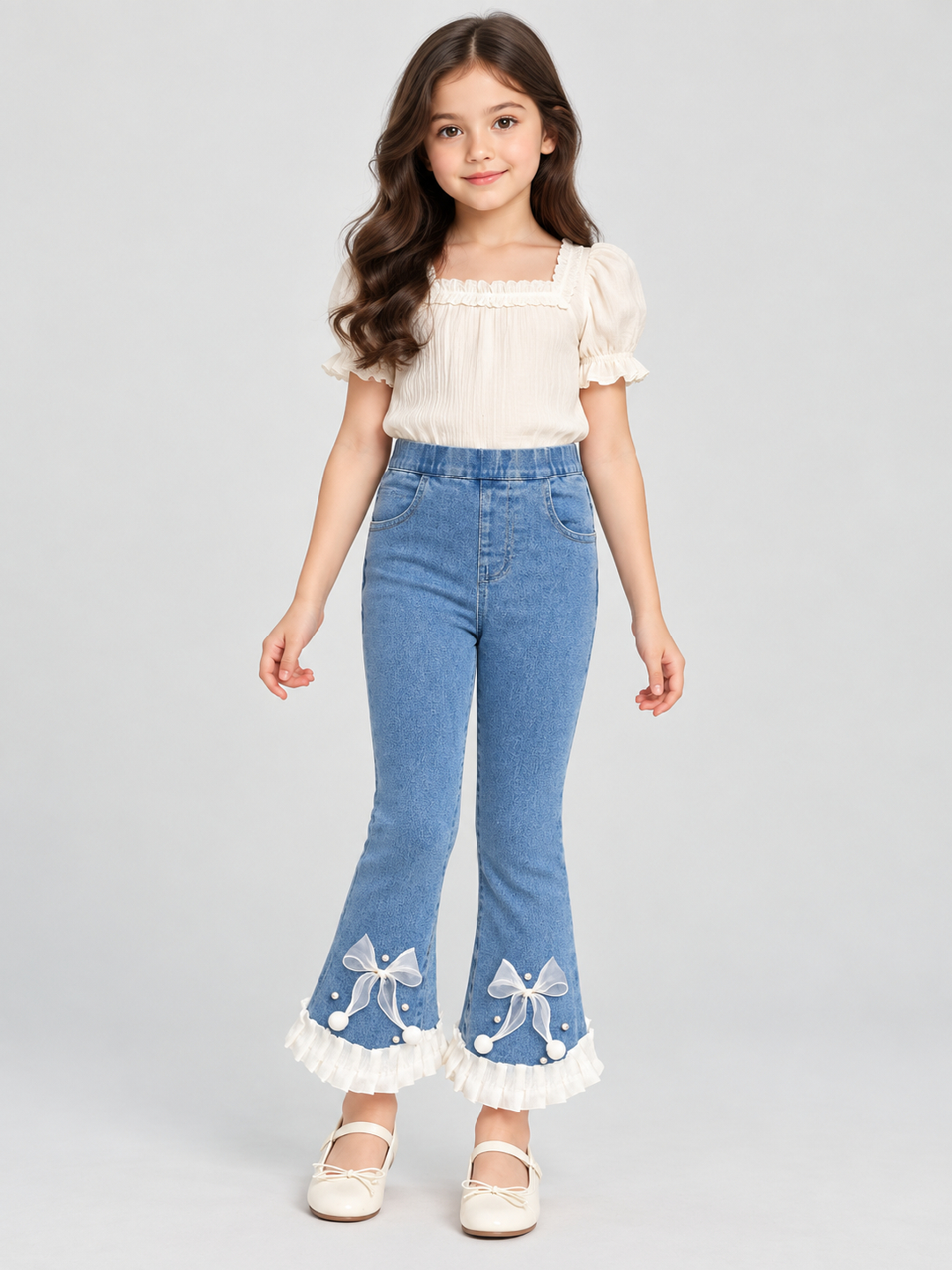 Blue Embroidered Flare Jeans