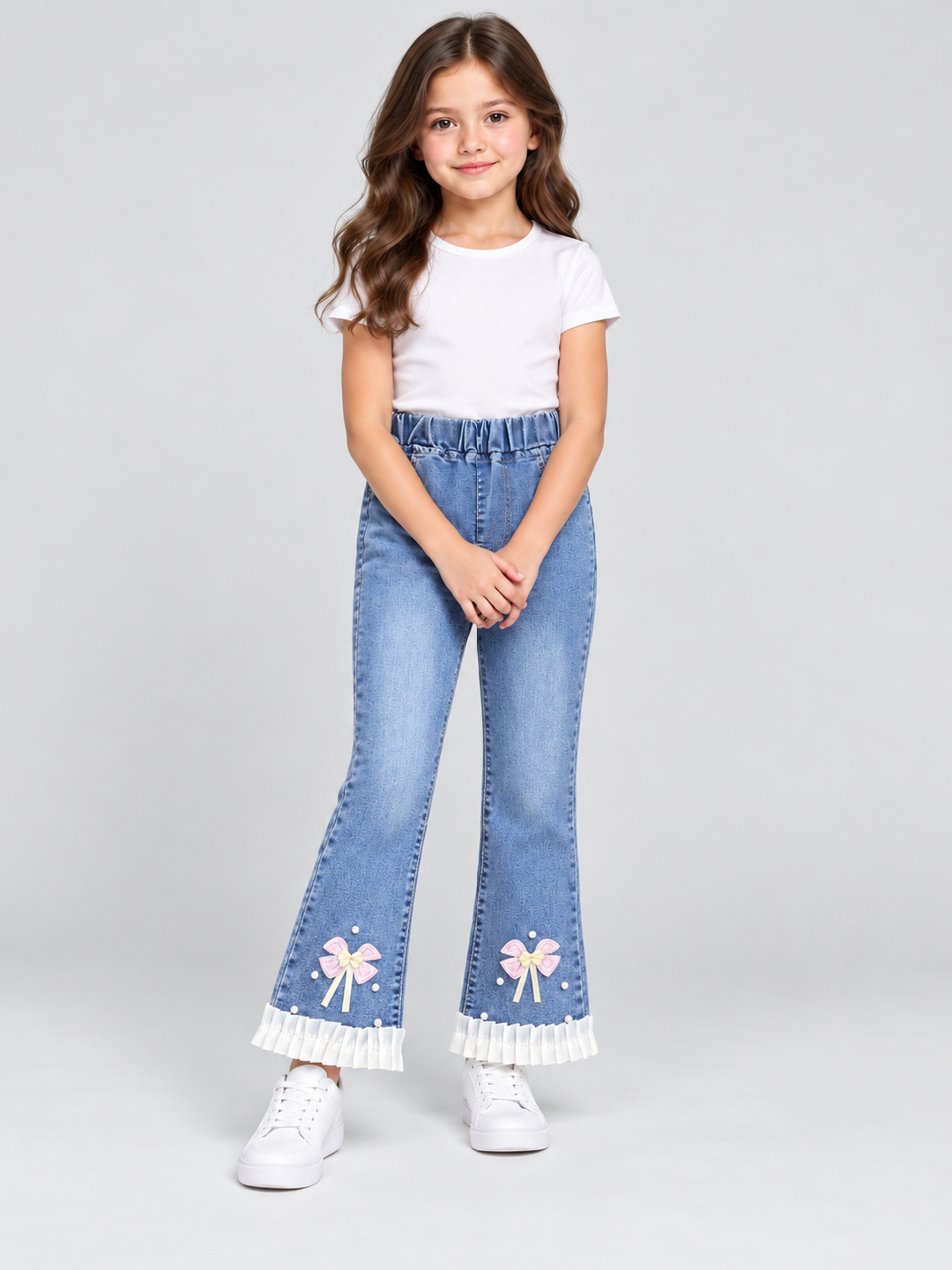 Blue Embroidered Wide Leg Jeans