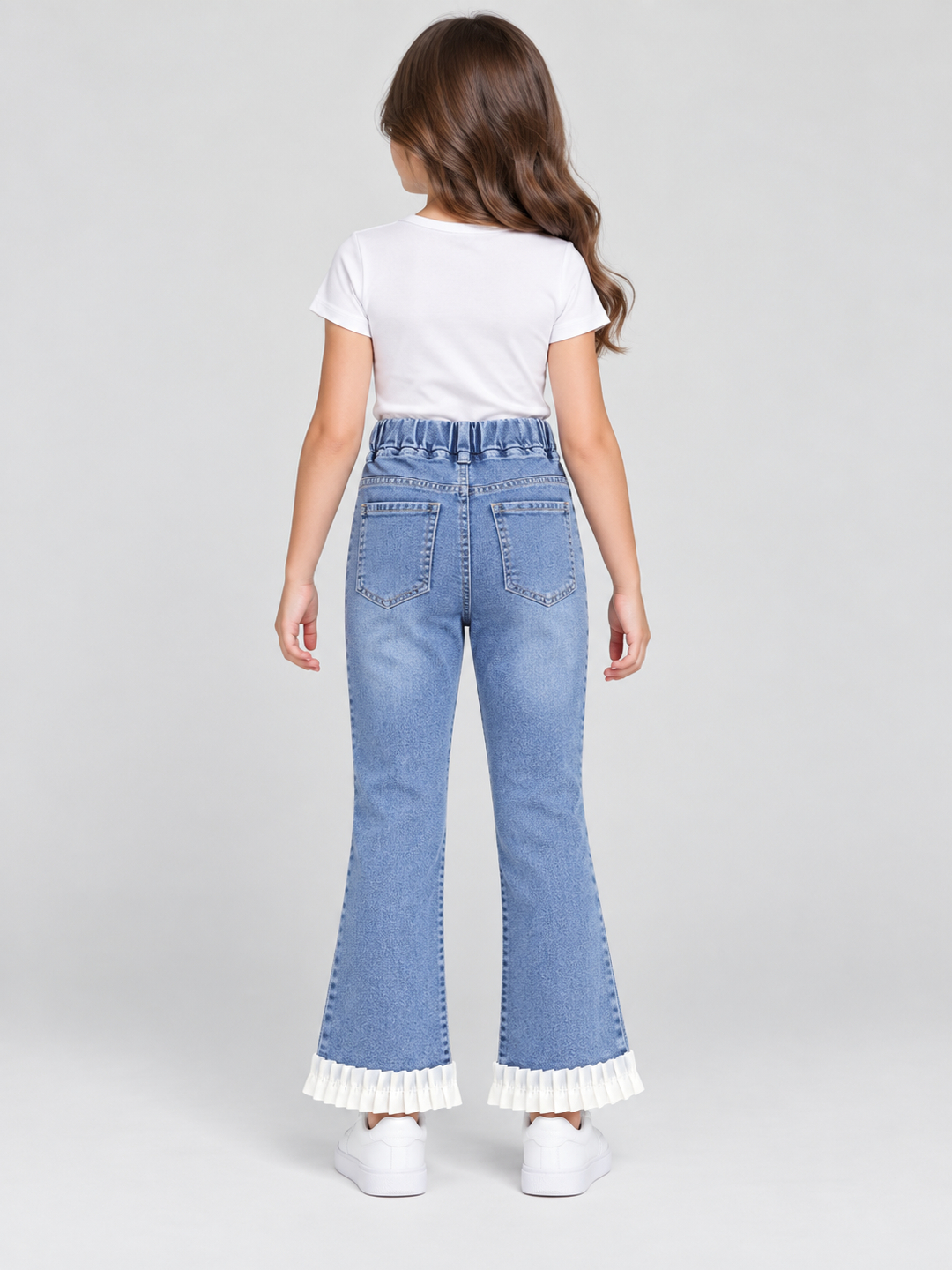 Blue Embroidered Wide Leg Jeans