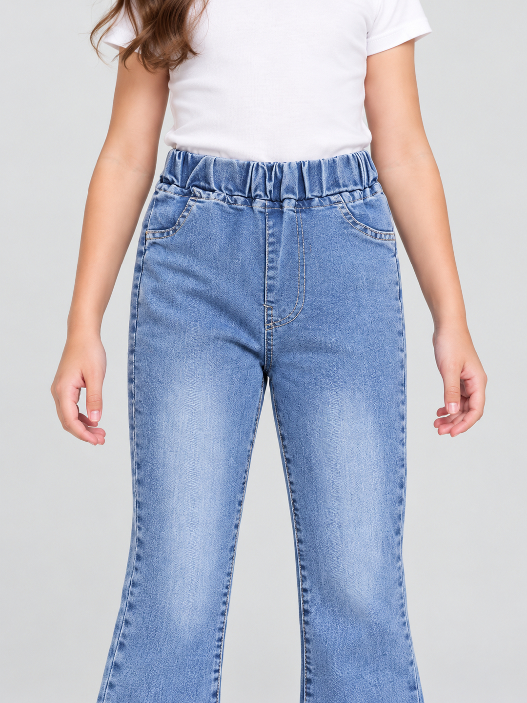 Blue Embroidered Wide Leg Jeans