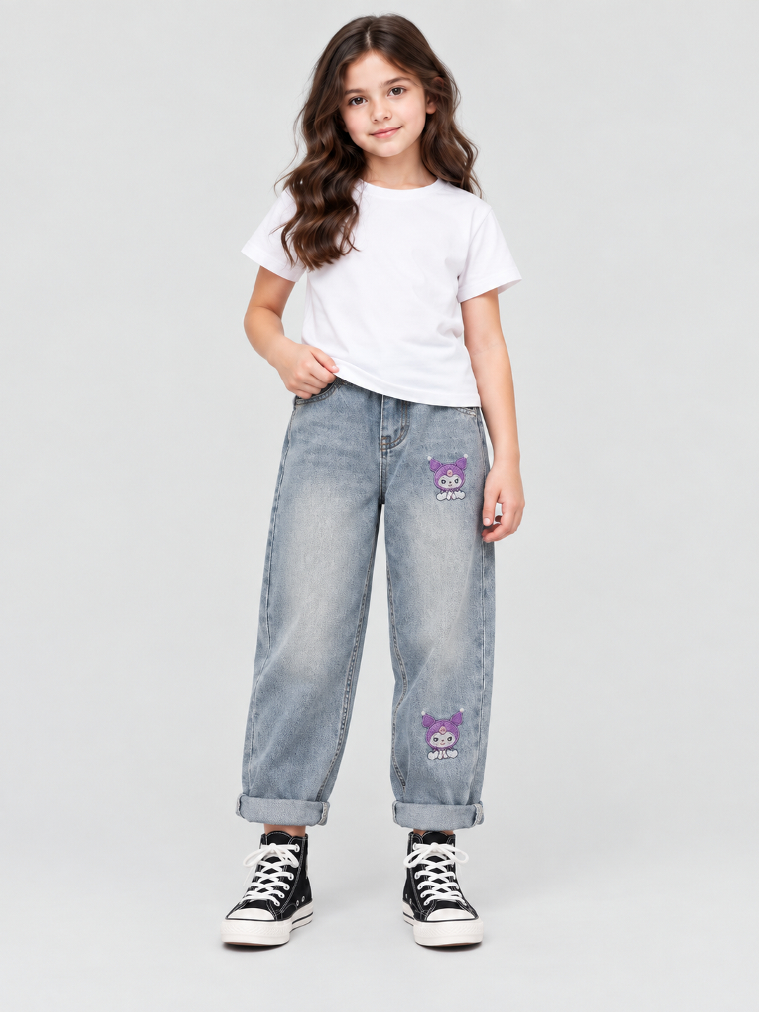 Light Blue Embroidered Relaxed Jeans