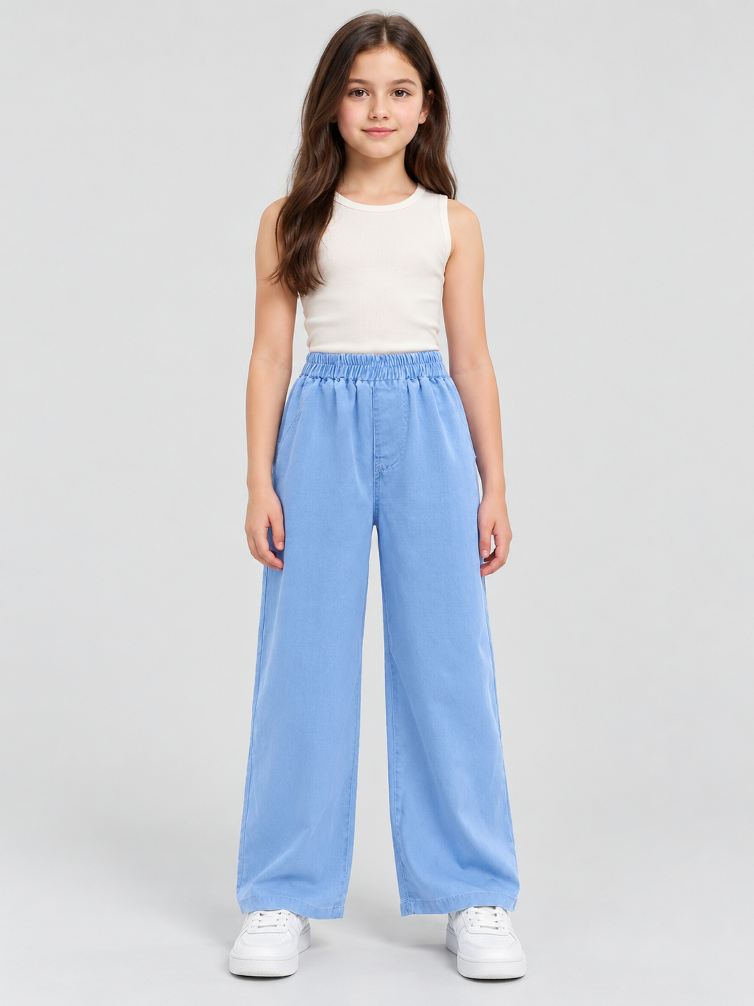 Light Blue Solid Wide Leg Jeans