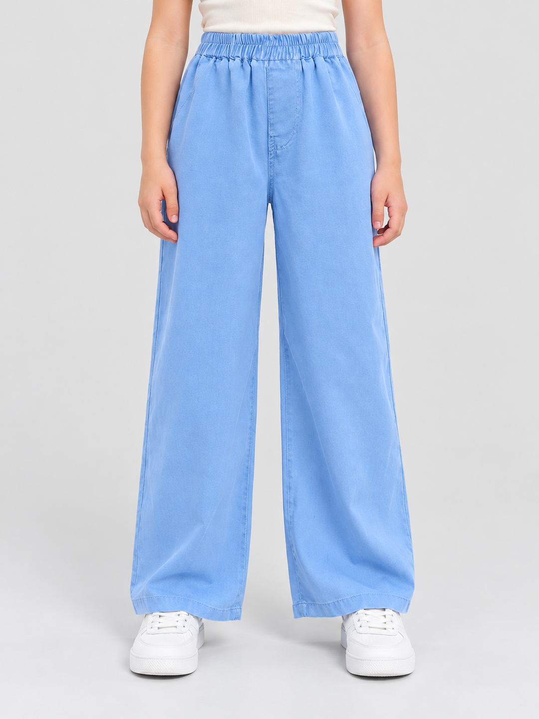 Light Blue Solid Wide Leg Jeans