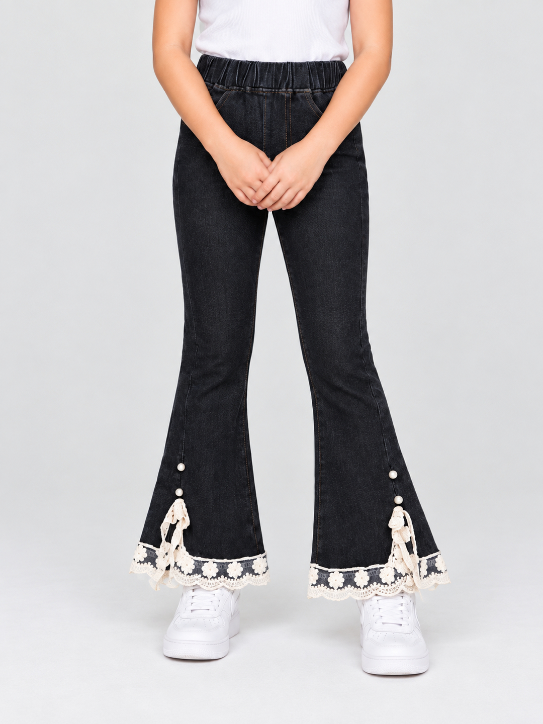 Black Solid Flare Jeans