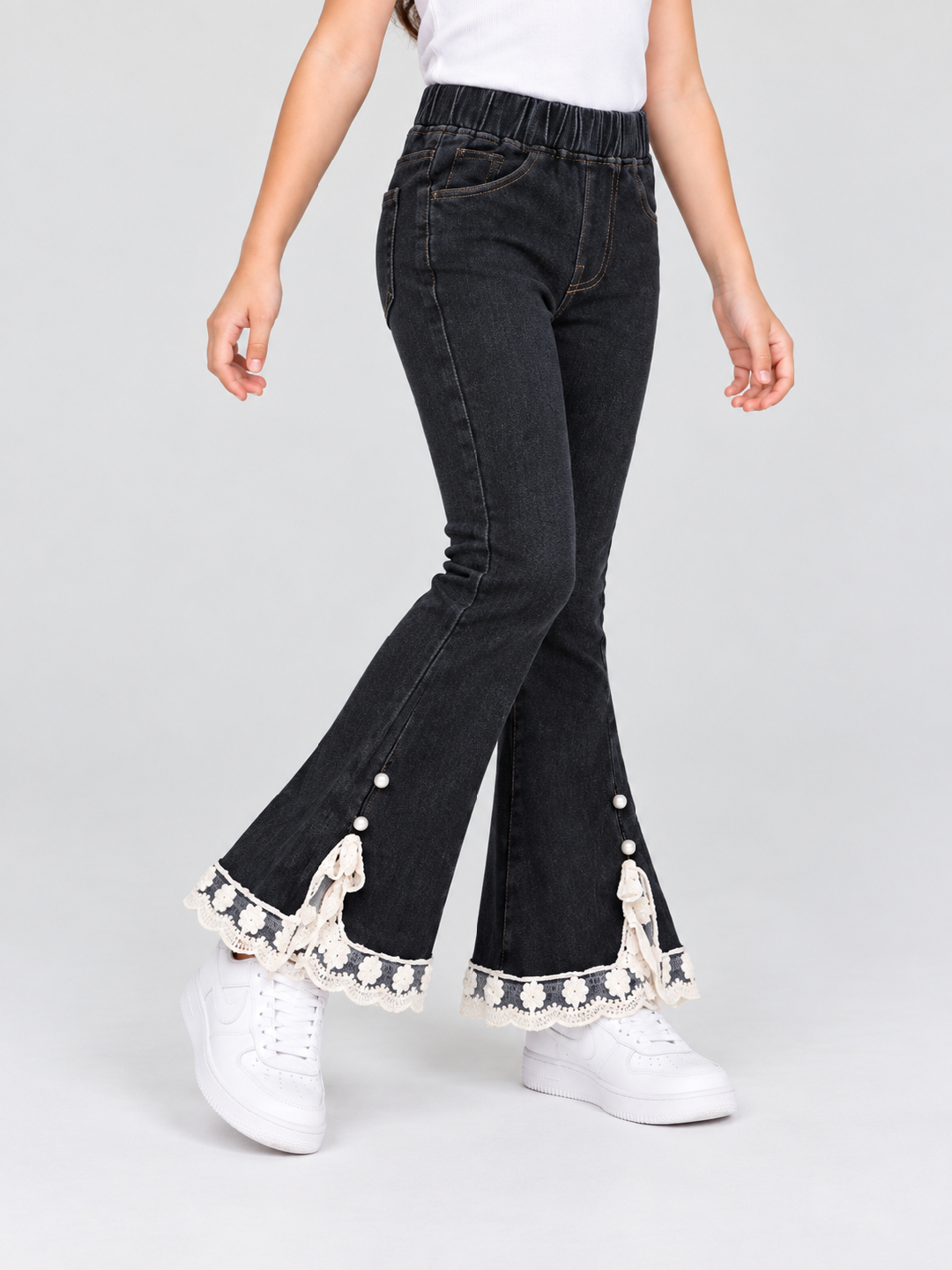 Black Solid Flare Jeans